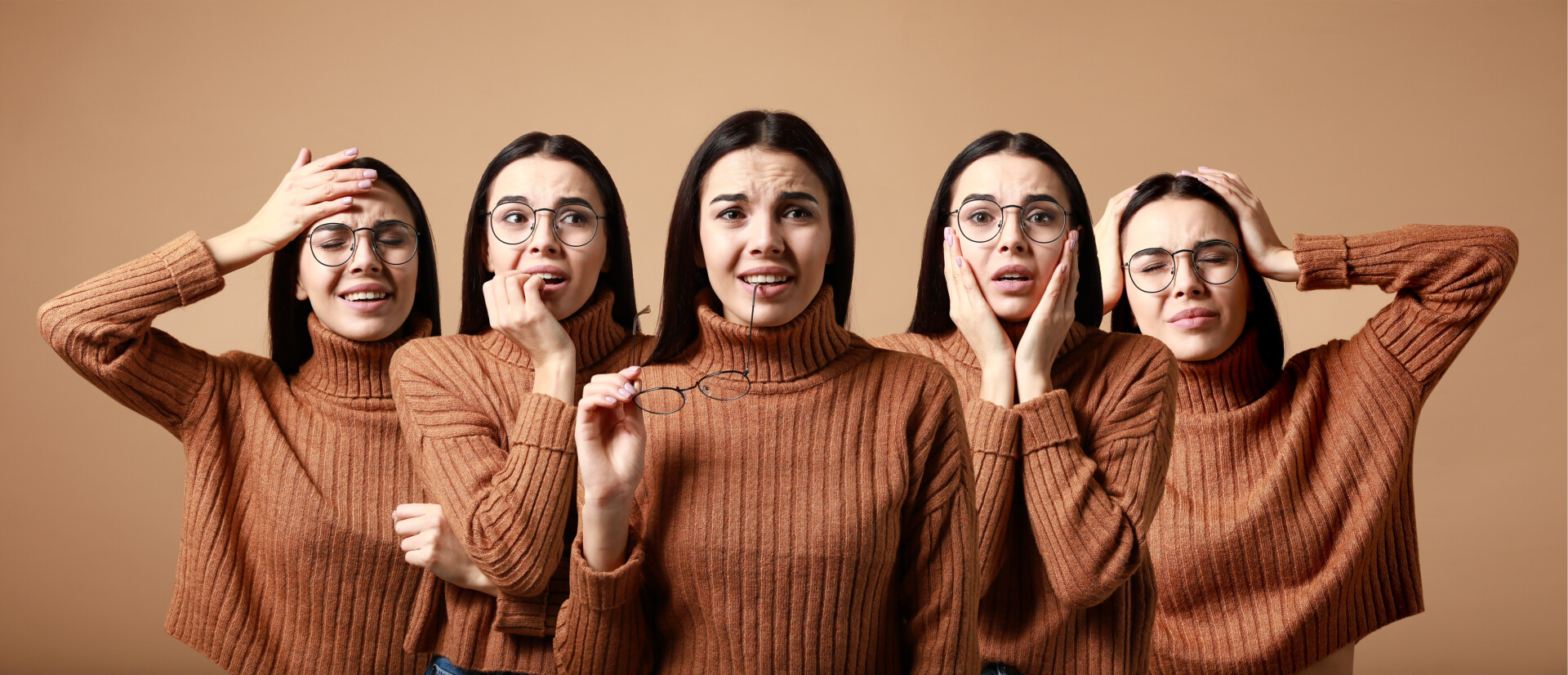 collage of the same woman displaying different negative emotions