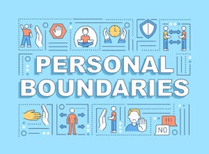 Personal boundaries word concepts banner. small infographics signifying enforcing boundaries around the outside of the text.