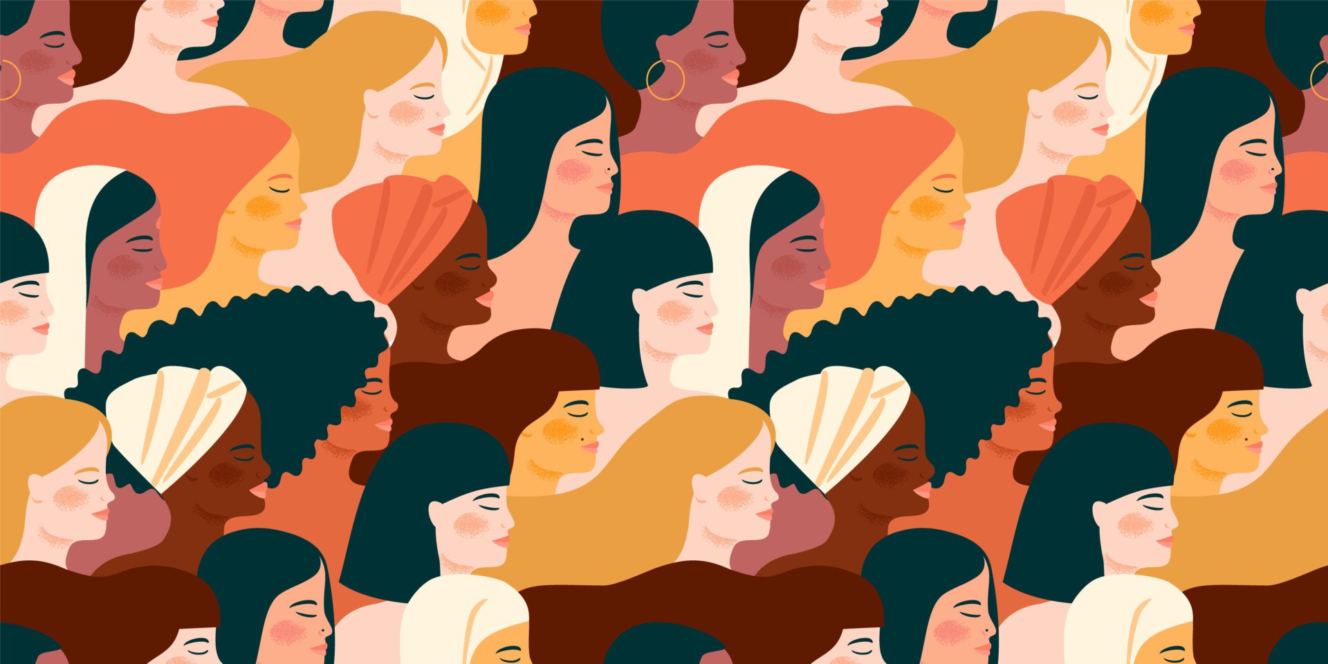 seamless pattern with with faces of women of different nationalities and cultures