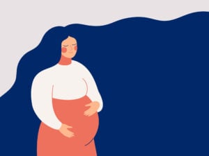 Illustration of a happy and calm woman holding her pregnant belly.